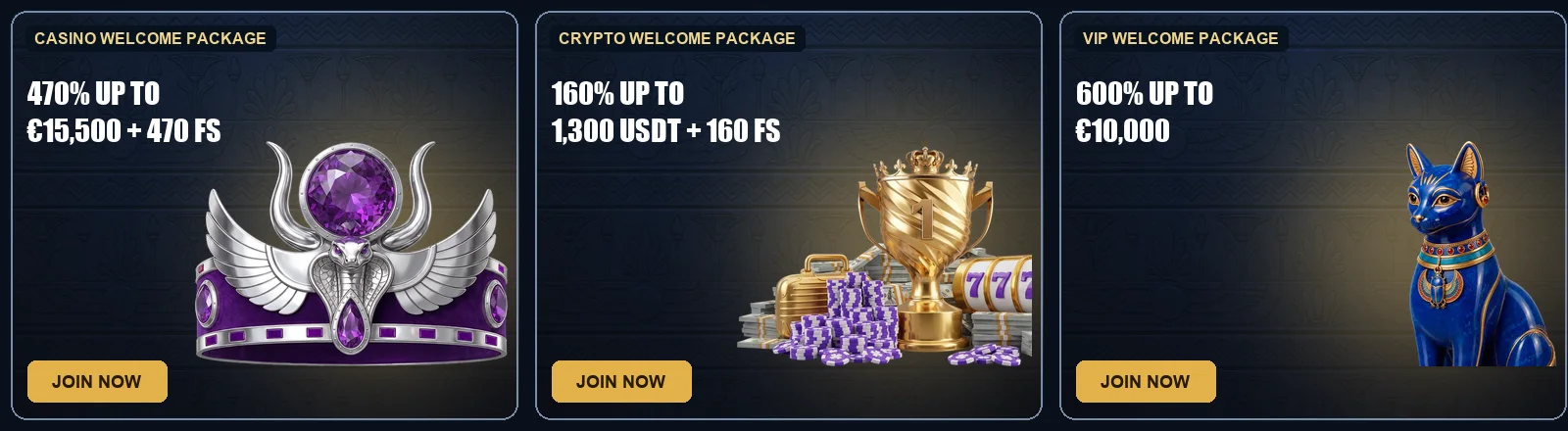 Welcome packages: casino, crypto and VIP